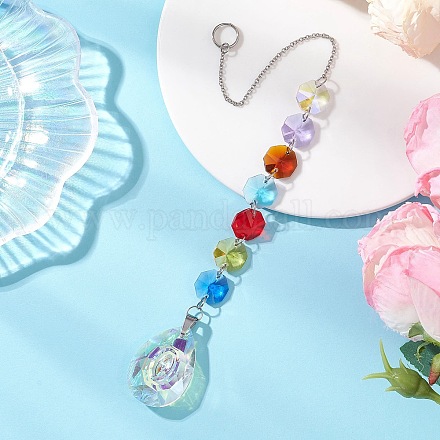 Восьмиугольные бусины из радужного стекла и подвесные ловцы солнца в форме капли&nbsp;HJEW-JM04767-1