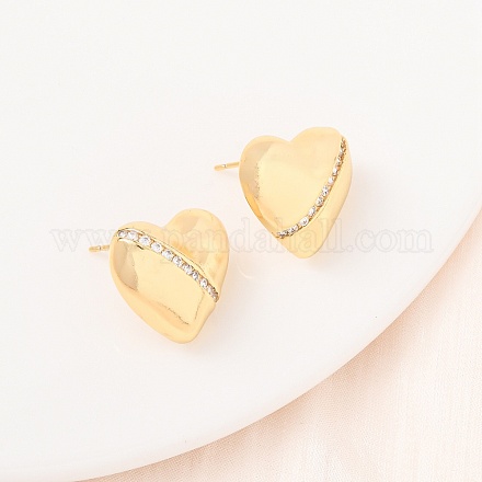 Серьги-гвоздики из латуни с микро-паве и прозрачным фианитом в форме сердца EJEW-D346-03G-1
