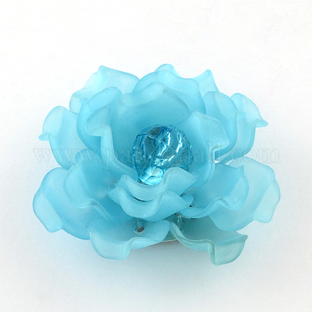 Frosted Style Acrylic Flower Cabochons with Acrylic Rhinestone and Platinum Tone Iron Bottom FIND-R027-10C-1
