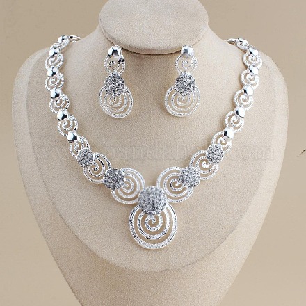 Комплекты из ожерелий и серег-гвоздиков из сплава Vortex с подвесками из кристаллов и страз FS-WG0FB06-01-1