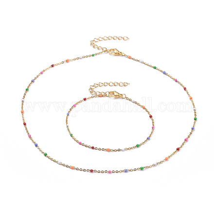 304 Edelstahl Kabelkette Armbänder & Halsketten Sets SJEW-JS01100-1