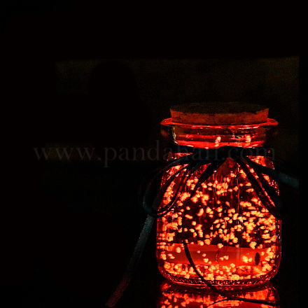 ランダムな色のリボンが付いた蓄光ガラスのウィッシングボトル  暗闇で光る  星空折り紙スタージャー漂流ボトル寝室の装飾ギフトデスクトップ装飾品  レッド  53x75mm LUMI-PW0004-067B-1