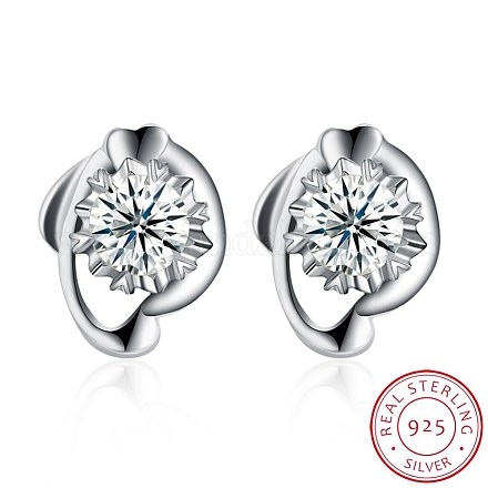 Exquisite 925 Sterling Silver Cubic Zirconia Stud Earrings EJEW-BB20093-1