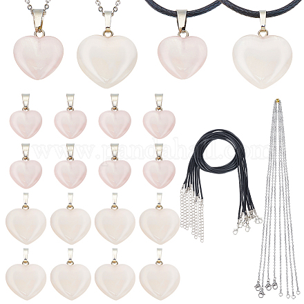 Набор для самостоятельного изготовления ожерелий с подвеской в виде сердца из натурального розового кварца DIY-OC0012-08-1