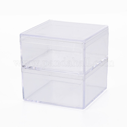 正方形のポリスチレンビーズ貯蔵容器  2つのコンパートメントオーガナイザーボックス付き  ジュエリービーズ用小さなアクセサリー  透明  5.9x5.9x6.1cm CON-N011-013-1