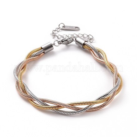 304 Stainless Steel Braided Round Snake Chain Bracelet for Women BJEW-P286-04A-1