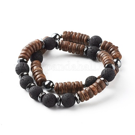 Natürliche KokosUnterlegscheibe Perlen Stretch Armbänder Set für Männer Frauen BJEW-JB06771-1