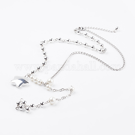Glass Pearl Beads Pendant Necklaces NJEW-JN02038-1
