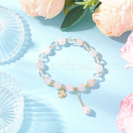 Браслеты из круглых бусин из натурального кварца и розового кварца BJEW-JB11935-02-1