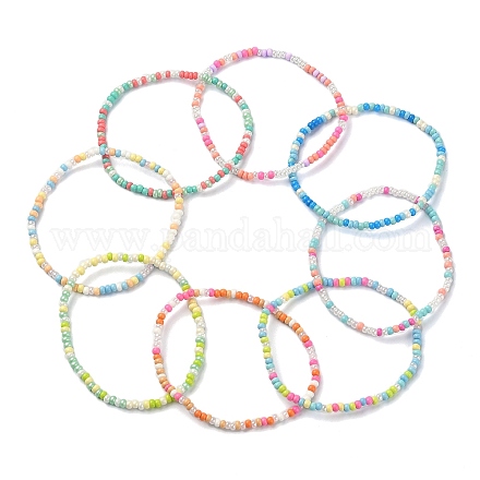 8pcs ensemble de bracelets extensibles en perles de verre de 8 couleurs BJEW-JB09470-1