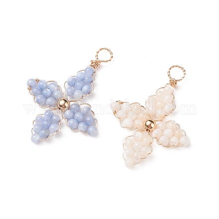 2Pcs 2 Colors Dyed Natural Freshwater Shell Beaded Pendants PALLOY-JF01910-1