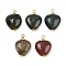 Natural Indian Agate Heart Charms, with Brass Settings, Real 18K Gold Plated, Cadmium Free & Lead Free, Rack Plating, Long-Lasting Plated, 13.5x10x5mm, Hole: 1.4mm