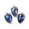 Natural Lapis Lazuli Faceted Pendants, Rack Plating Brass Strawberry Charms, Platinum, 18x11x5~5.5mm, Hole: 1.2mm