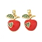 Brass Micro Pave Clear Cubic Zirconia Pendants, with Enamel, Apple, Real 18K Gold Plated, 16x14.5x5.5mm, Hole: 4x2.5mm