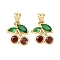 Brass Micro Pave Cubic Zirconia Charms, Rack Plating, Long-Lasting Plated, Lead Free & Cadmium Free, Cherry Charm, Real 18K Gold Plated, Colorful, 14x12x3mm, Hole: 4.5x3.5mm