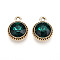 K5 Glass Pendants, Flat Round, Faceted, with Alloy Findings, Light Gold, Teal, 17~17.7x14x5.2~6mm, Hole: 2mm