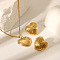 Stylish 304 Stainless Steel Heart Stud Earrings & Pendant Necklaces Sets for Women, Real 18K Gold Plated