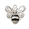 Brass Micro Pave Cubic Zirconia Pendants, Bees Charms, Platinum, 13x14.5x3.5mm, Hole: 1.4mm