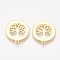 Brass Pendants, Flat Round with Tree, Nickel Free, Real 18K Gold Plated, 18x16x1mm, Hole: 1mm