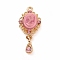 Alloy Cameo Oval Resin Pendants, Woman Lady Head Charms, Golden, with Glass, Flamingo, 21x13x4mm, Hole: 1mm