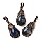 Natural Sodalite Pendants, Brass Teardrop Charms, Red Copper, Lead Free & Cadmium Free, 31x15x8mm, Hole: 5x7.5mm