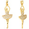 6Pcs Brass Micro Pave Cubic Zirconia Pendants, Ballerina, Real 18K Gold Plated, 32.5~33x13x3.5mm, Hole: 2.5~3x4~4.5mm