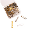 100Pcs 4 Colors Iron Brooch Findings, Back Bar Pins, with 3 Holes, Mixed Color, 27x5x7mm, Hole: 2mm, 25pcs/color