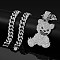 Zinc Alloy Full Crystal Rhinestone Bear Pendant Cuban Link Chain Necklaces for Men, Silver, 19.69 inch(50cm)