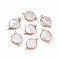 Electroplated Natural Keshi Pearl Flat Round Connector Charms, Cultured Freshwater Pearl Baroque Pearls Links, Golden, Seashell Color, 23.5~28.5x15.5~17x4.5~8.5mm, Hole: 1.8mm
