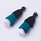 Nylon Tassel Decorations, with Iron Findings, Pendant Decoration, Golden, Teal, 43x8mm, Hole: 3x4mm
