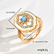 Brass Micro Pave Cubic Zirconia Finger Rings for Women, Flower, Golden, Turquoise, 15x22mm, US Size 9(18.9mm)