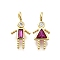 Brass Micro Pave Cubic Zirconia Pendants, 12 Birthstones Charms, Human, with Jump Ring, Lead Free & Cadmium Free, Real 18K Gold Plated, Orchid, 14.5~15x7~7.7x2~2.5mm, Hole: 2x2.5mm