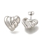 304 Stainless Steel Textured Heart Stud Earrings for Women, Stainless Steel Color, 17.5x18.5mm