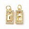 Rack Plating Brass Micro Pave Cubic Zirconia Pendants, with Jump Ring, Long-Lasting Plated, Rectangle with Padlock Charm, Real 18K Gold Plated, 15x7.5x2.5mm, Hole: 3.5mm