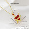 Brass Pave Red Resin Rose Heart with Sword Pendant Necklaces for Women, Golden, 17.72 inch(45cm)