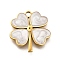304 Stainless Steel Four Leaf Clover Charms, with Plastic Imitation Shell, Ion Plating(IP), White, Golden, 12x12x1.2mm, Hole: 1.2mm