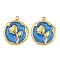 304 Stainless Steel with Enamel Pendants, Flower, Ion Plating(IP), Golden, Blue, 21.5x18.5x2.5mm, Hole: 1.8mm