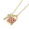 Brass Micro Pave Cubic Zirconia Pendant Necklace, with Enamel, Lock and Key, Real 18K Gold Plated, Red, 18.23 inch(463mm)