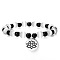 Yoga Cat Eye Round Beads Charm Bracelets, Flat Round with Lotus Charm Bracelets for Men Women, with Black Agate