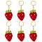 6Pcs Handmade Crochet Wool Strawberry Keychains, with Iron Split Key Rings, Red, 9.5cm