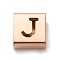 Ion Plating(IP) 304 Stainless Steel Square Slide Charms, Rose Gold, Letter J, 9x8x4mm, Hole: 3.5x8.5mm