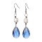 Glass Teardrop & Natural Pearl Dangle Earrings, Alloy Long Drop Earrings, Platinum, 63x13mm
