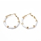 PVD Vacuum Plating 201 Stainless Steel Hoop Earrings for Women, Enamel Ring Earring with 304 Stainless Steel Pin, Golden, White, 33~34x30~31x3mm, Pin: 0.8mm