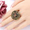 Alloy with Crystal Rhinestone Finger Rings, Flat Round, Antique Golden, US Size 7(17.3mm)