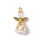 Faceted Glass Pendants, Angel Charm, with Antique Golden Alloy Wing and Golden Iron Loop & Glass Seed Beads & Glass Pearl Beads, Clear, 26x14x11mm, Hole: 2mm
