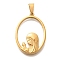 Glass Pendants, with 304 Stainless Steel Findings, Oval with Virgin Mary, PVD Vacuum Plating, Real 18K Gold Plated, 38x26.5x5.5mm, Hole: 9x5mm