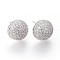 Brass Stud Earrings, Long-Lasting Plated, with Micro Pave Cubic Zirconia, Half Round, Real Platinum Plated, 12x8mm, Pin: 0.7mm