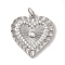 Rack Plating Brass & Cubic Zirconia Pendants, Cadmium Free & Lead Free, Long-Lasting Plated, Heart, with Jump Ring, Platinum, 19x18x2mm, Hole: 5mm