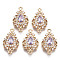 Brass Micro Pave Cubic Zirconia Links Connectors, with Glass, Long-Lasting Plated, Teardrop, Light Gold, Thistle, 20x12x5mm, Hole: 1.4mm