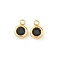 304 Stainless Steel Charms, with Rhinestone, Flat Round, Polishing, Real 18K Gold Plated, Black, 9x6.5x3.5mm, Hole: 2mm